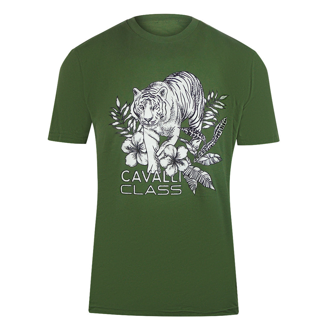 Cavalli Class Txt60R Jd060 04050 Military Green T-Shirt Mens M