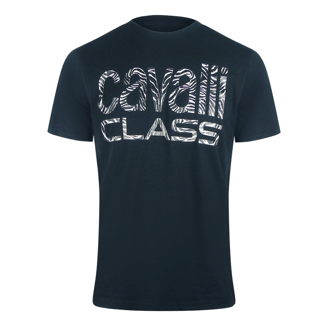 Cavalli Class Bold Zebra Print Navy Blue T-Shirt TXT61D JD060 04502