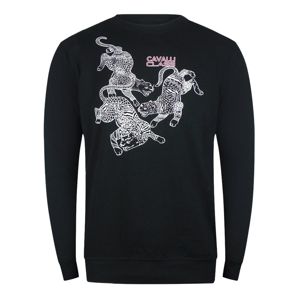 Cavalli Class Txt66B Cf050 05051 Black Round Neck Sweatshirt Mens - Style Centre Wholesale