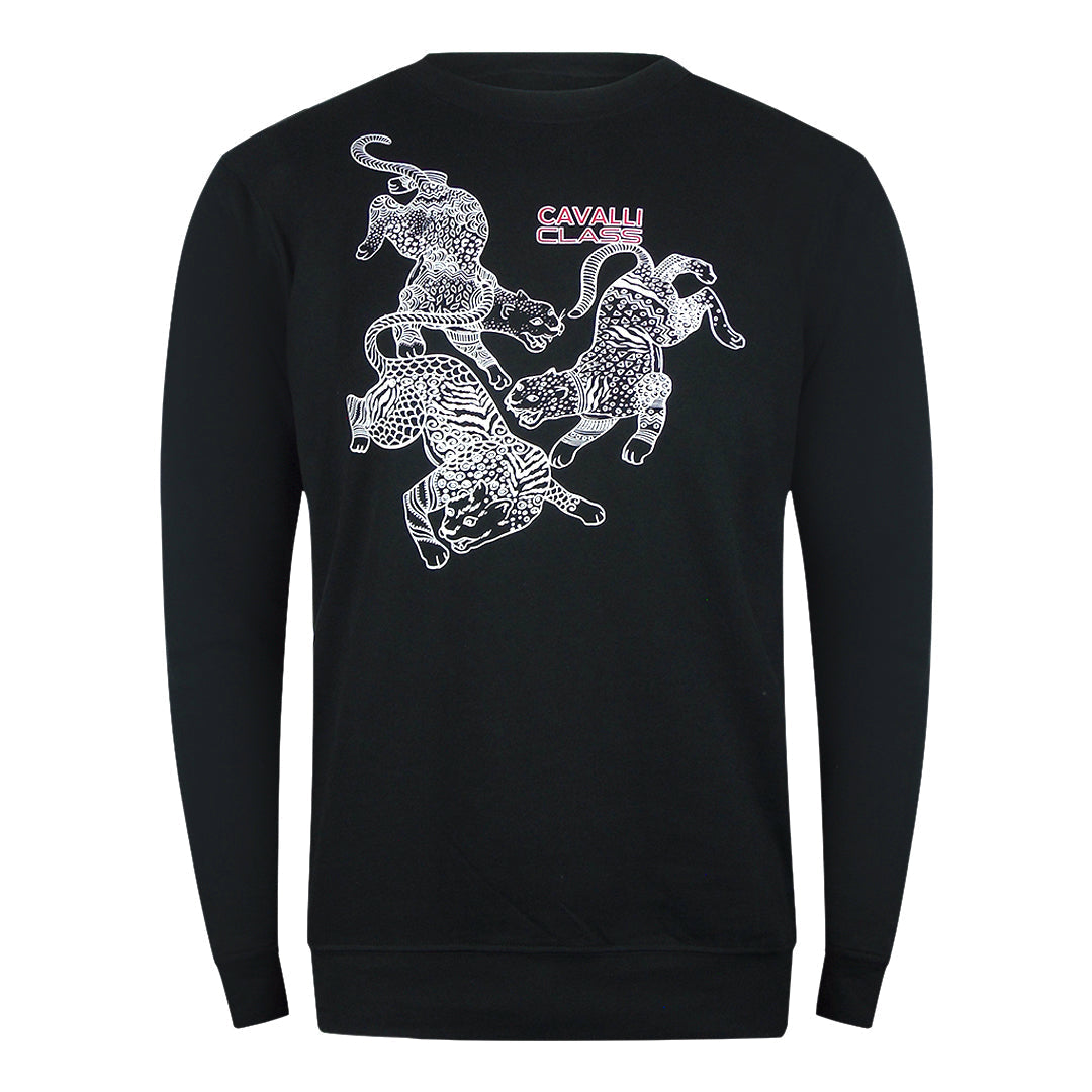 Cavalli Class Txt66B Cf050 05051 Black Round Neck Sweatshirt Mens - Style Centre Wholesale