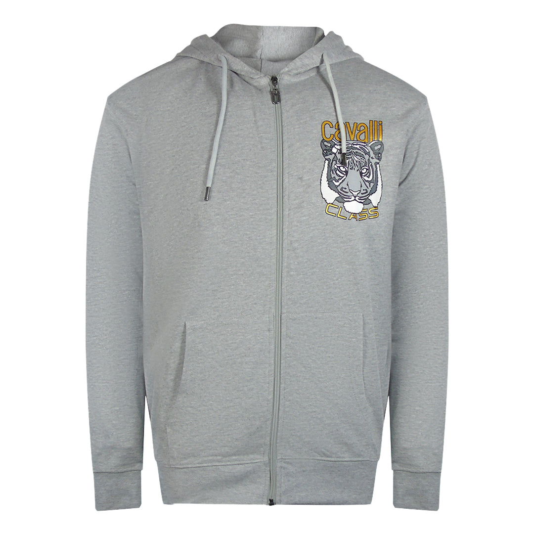 Cavalli Class Txt68A Cf050 05014 Grey Melange Hoodie Zip Sweatshirt Mens - Style Centre Wholesale