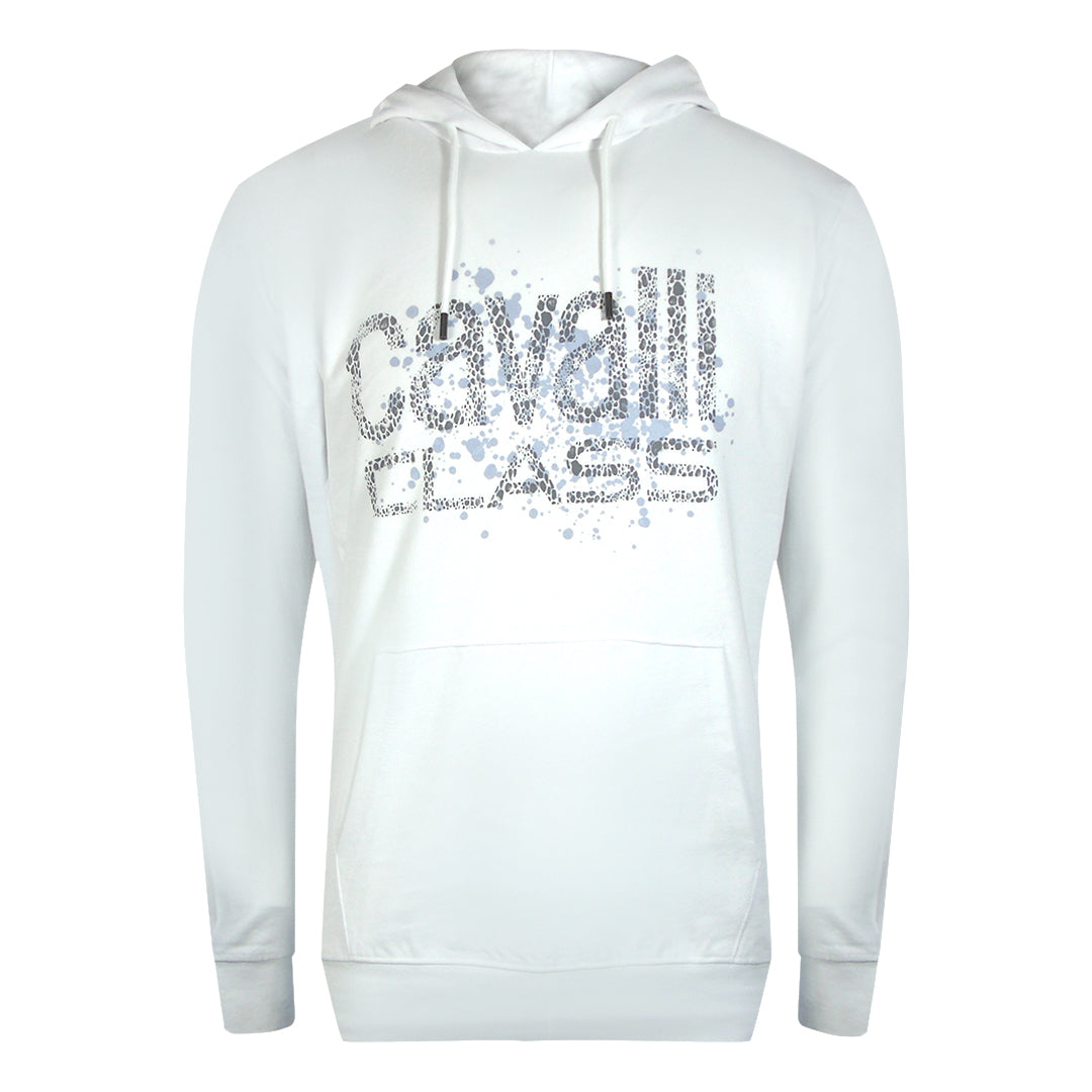 Cavalli Class Cracked Sprayed Logo Off White Hoodie TXT68L CF050 00533