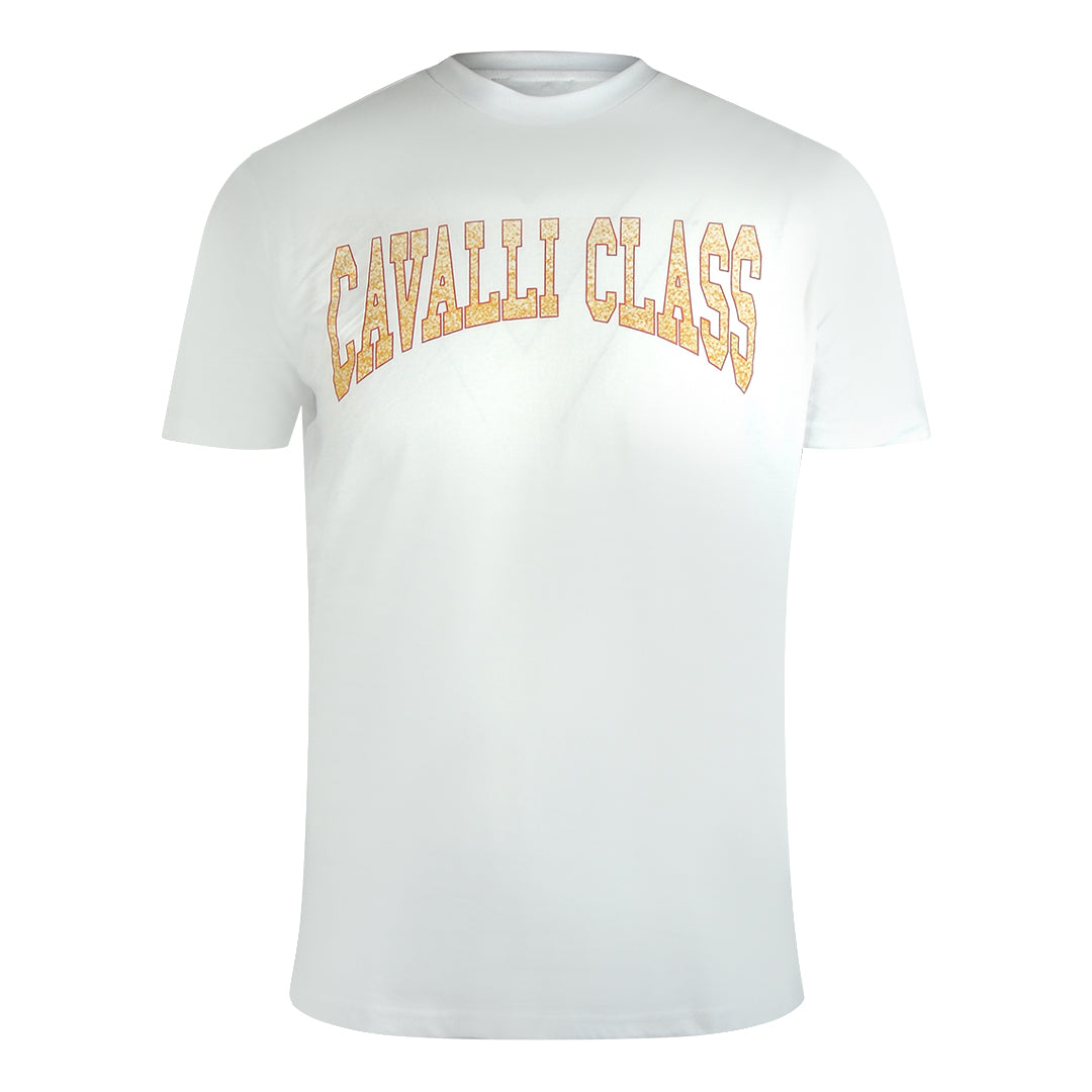 Cavalli Class Varsity Logo Off White T-Shirt TXT61A JD060 00533