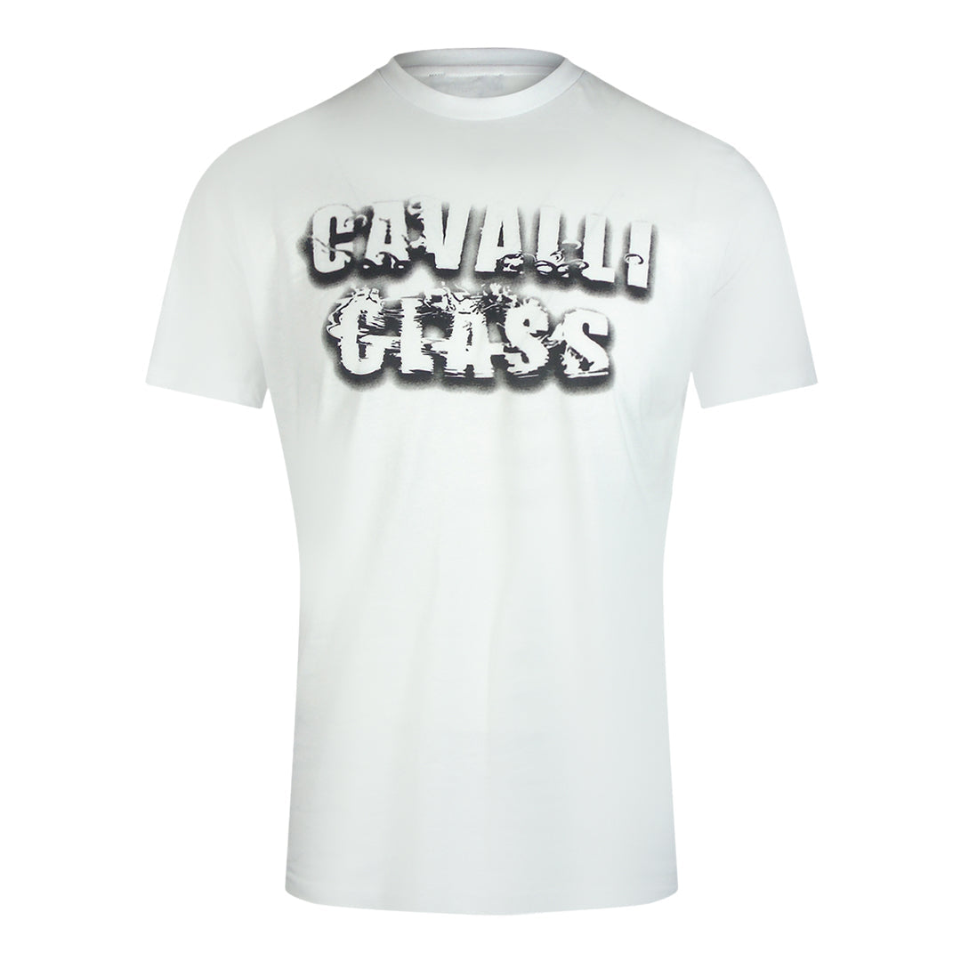 Cavalli Class Smoke Bold Logo Off White T-Shirt TXT61C JD060 00533