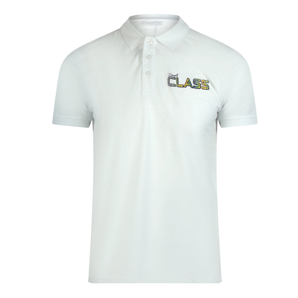 Cavalli Class Vibrant Floral Logo Off White Polo Shirt TXT64L JD060 00533