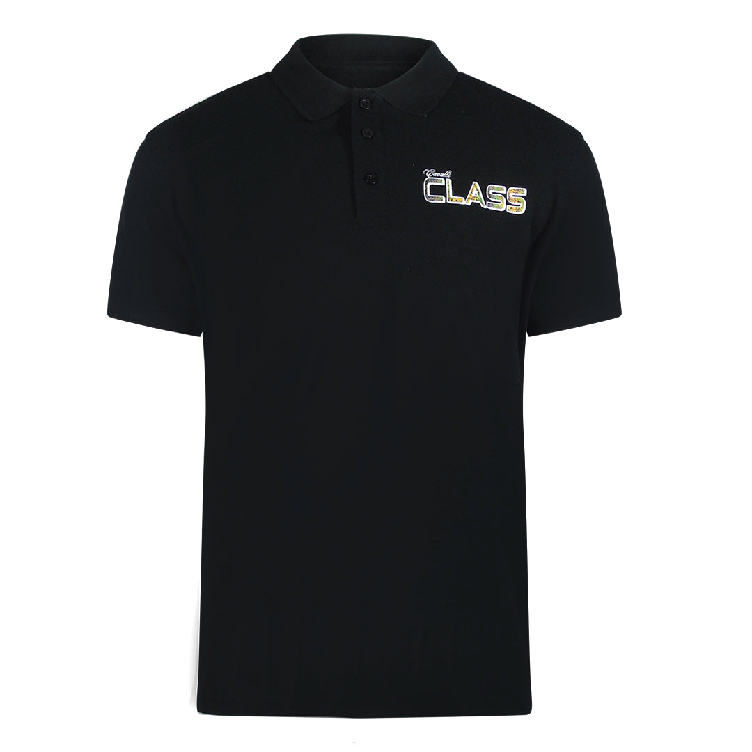 Cavalli Class Vibrant Floral Logo Black Polo Shirt TXT64L JD060 05051