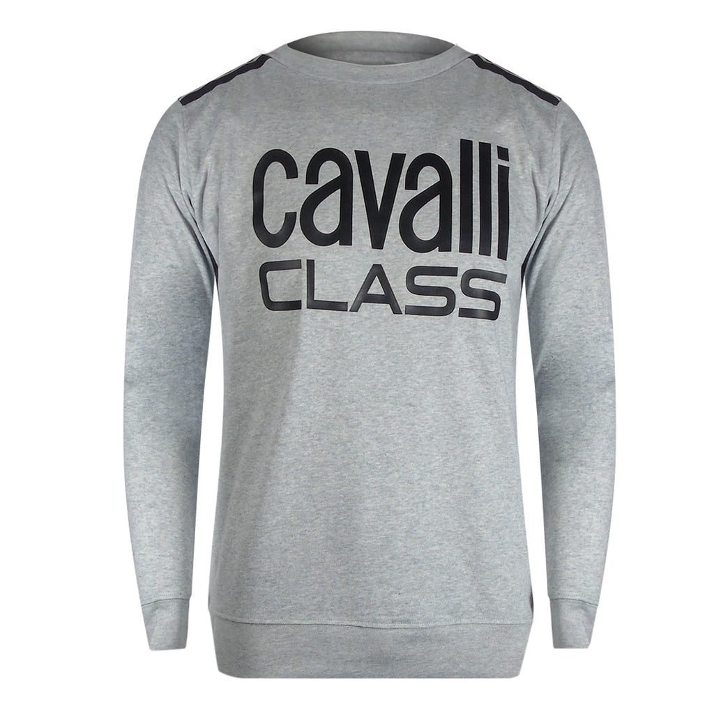Cavalli Class Txt66A Cf050 05014 Grey Melange Round Neck Sweatshirt Mens - Style Centre Wholesale