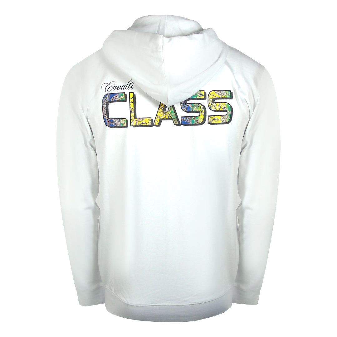 Cavalli Class Bold Floral Logo Off White Zip-Up Hoodie TXT68H CF050 00533