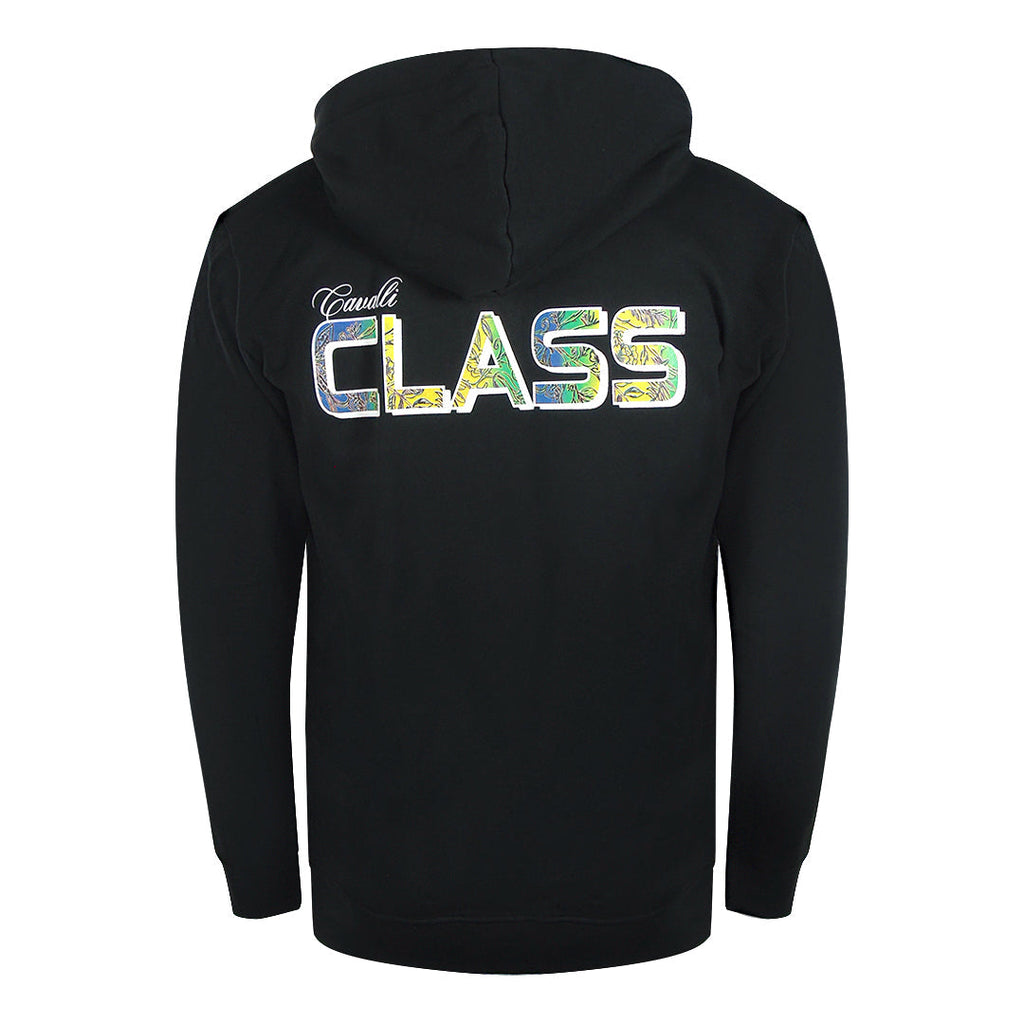 Cavalli Class Bold Floral Logo Black Zip-Up Hoodie TXT68H CF050 05051