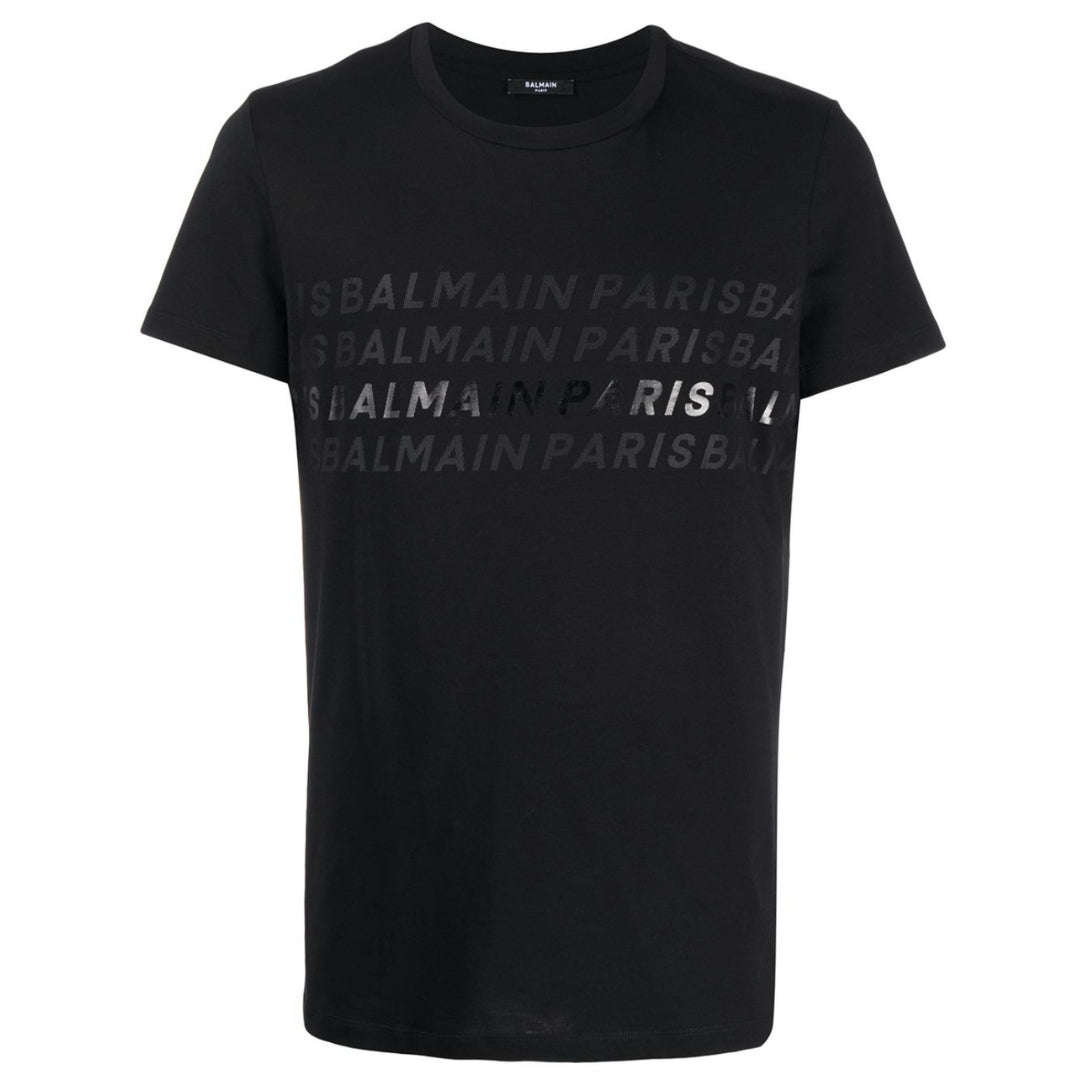 BALMAIN UH01601I380 Balmain Paris Multi Logo Black T-Shirt EAB BLACK T-SHIRT MALE S