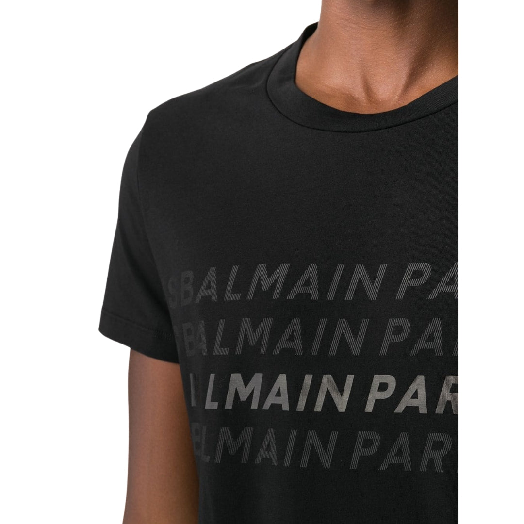 BALMAIN UH01601I380 Balmain Paris Multi Logo Black T-Shirt EAB BLACK T-SHIRT MALE S