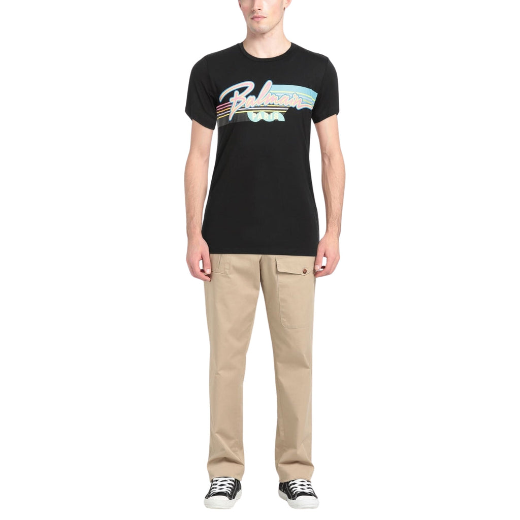 BALMAIN VH1EF000G039 Balmain Paris Retro Logo Black T-Shirt 0FA BLACK T-SHIRT MALE S