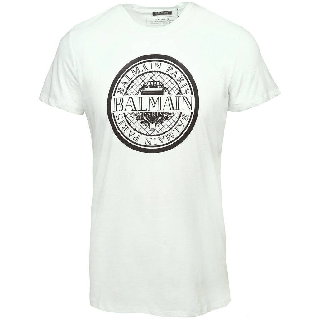 Balmain Circular Logo White T Shirt