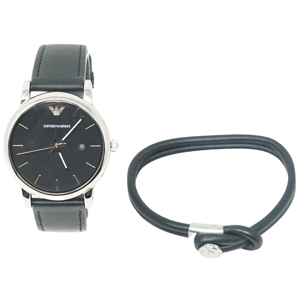 Emporio Armani Black Leather Strap Watch