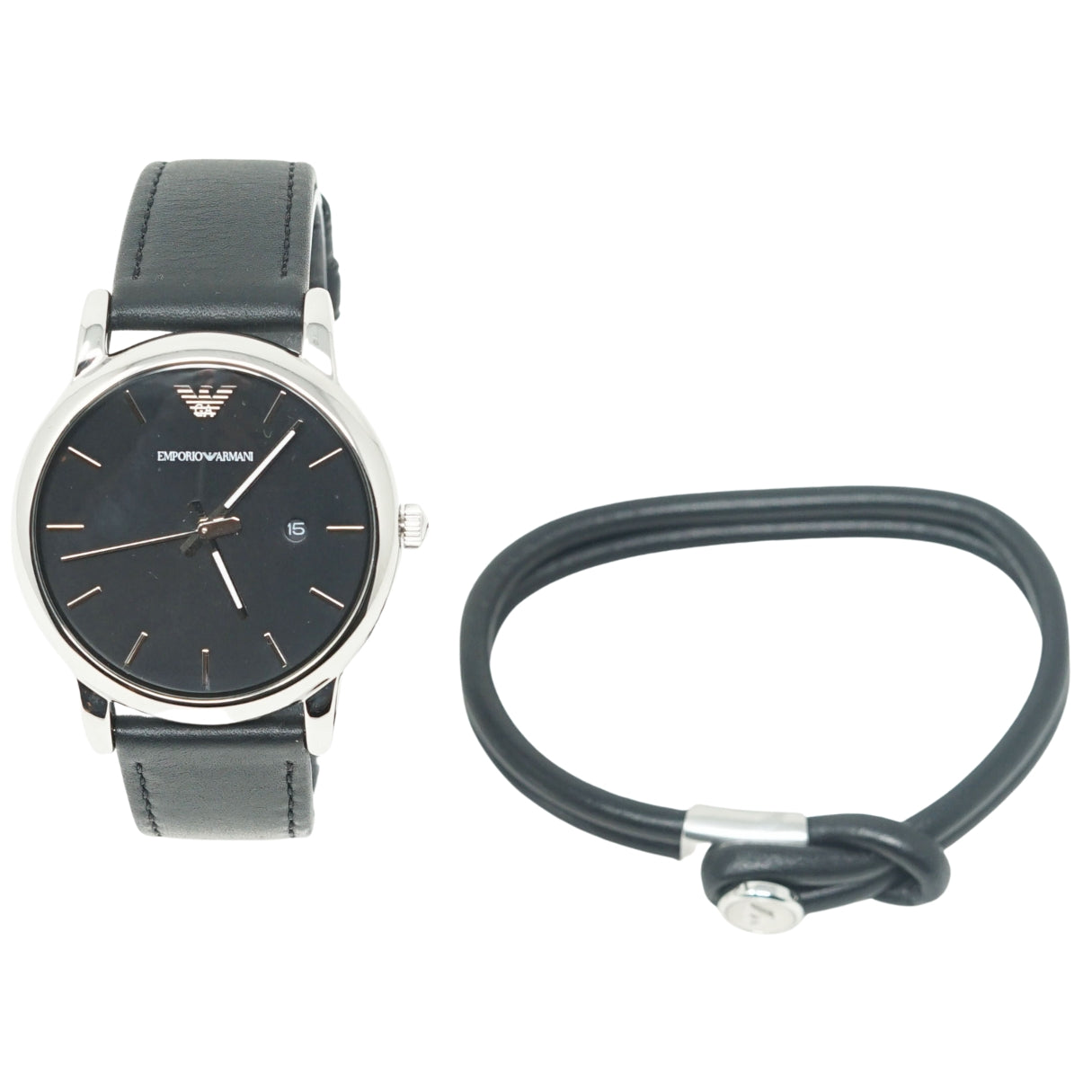 Emporio Armani Black Leather Strap Watch