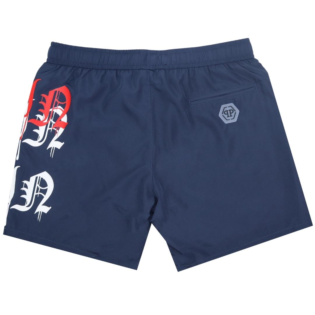 Philipp Plein Melting Logos Navy Blue Swim Shorts