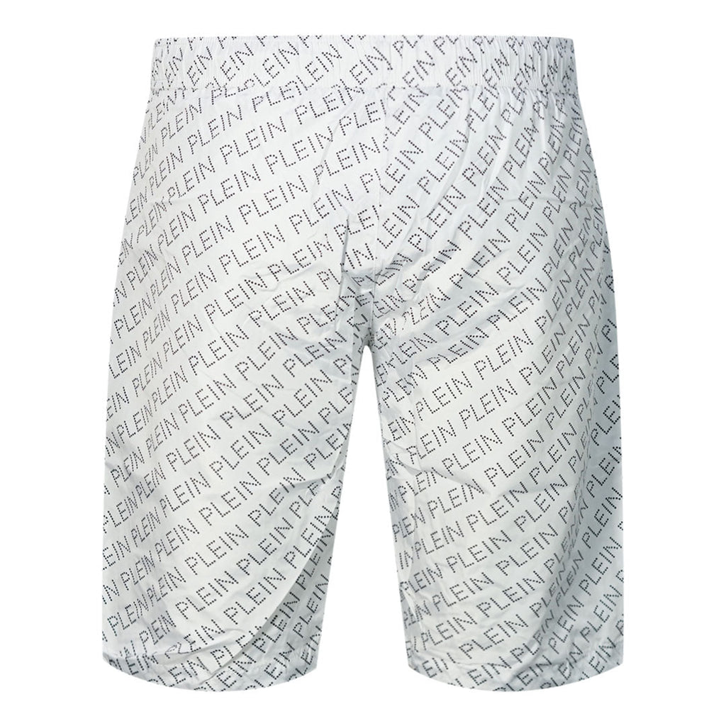 Philipp Plein Repetitive Logo Long White Swim Shorts