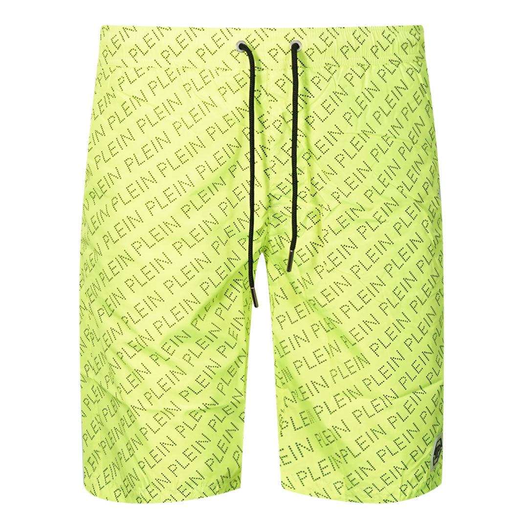 Philipp Plein Repetitive Long Logo Fluorescent Yellow Swim Shorts CUPP13L01 32
