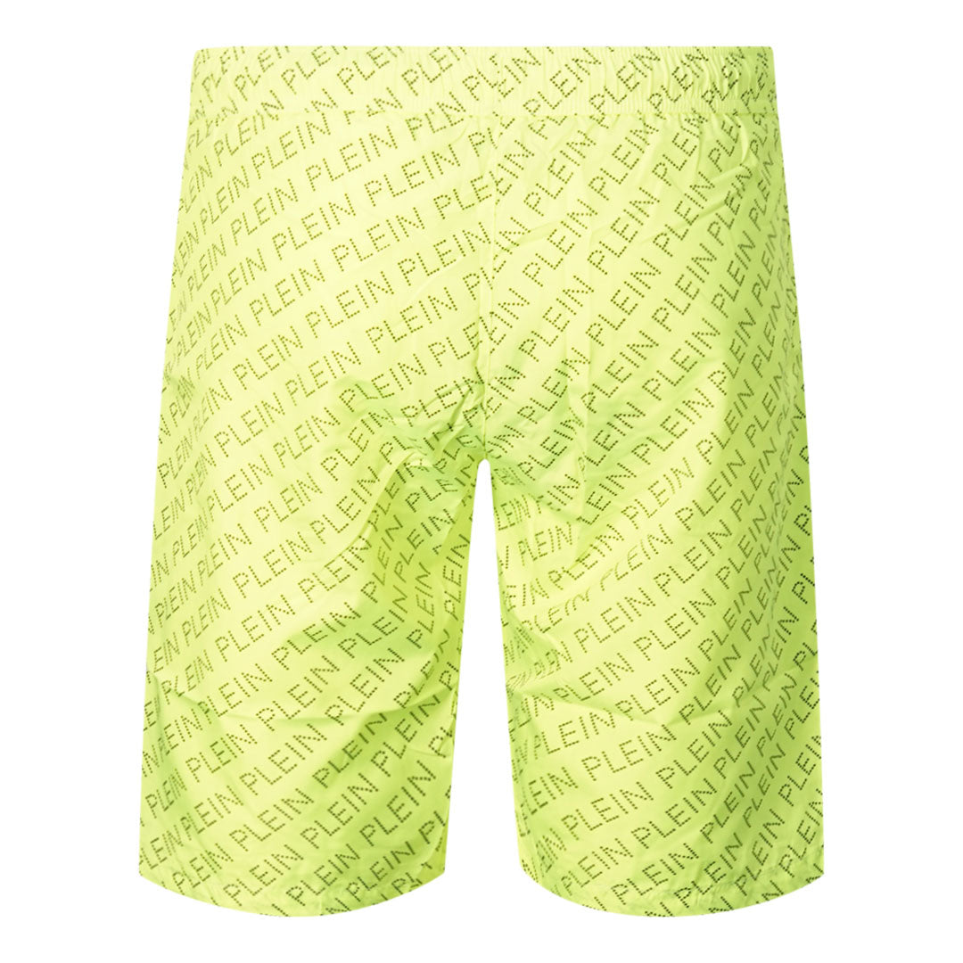 Philipp Plein Repetitive Long Logo Fluorescent Yellow Swim Shorts CUPP13L01 32