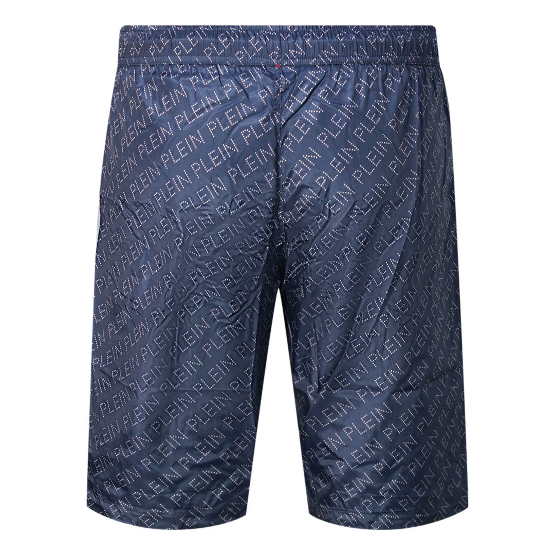 Philipp Plein Repetitive Logo Long Navy Swim Shorts