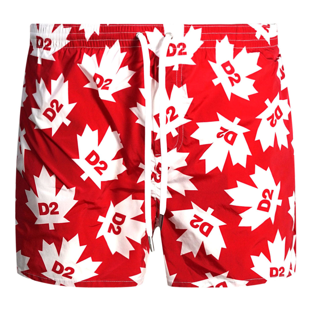 Dsquared2 All Over Maple Leaf Logo Red Swim Shorts D7B644080 64850