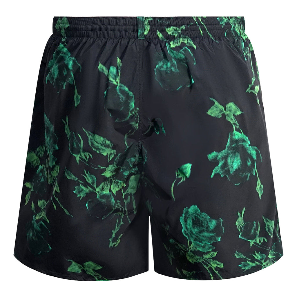 Dsquared2 Green Floral All Over Design Black Swim Shorts D7BM14780 00448