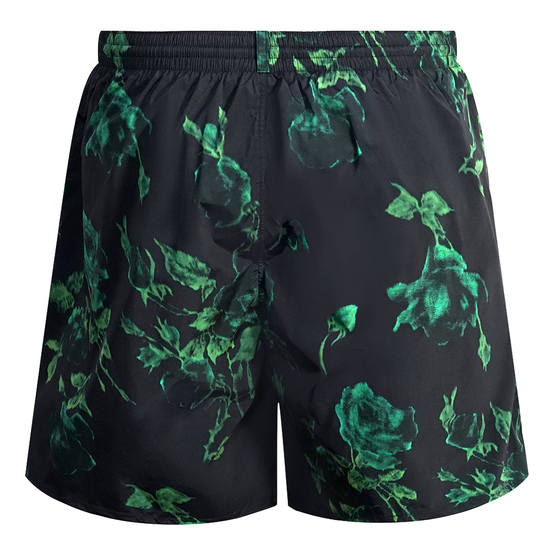 Dsquared2 Green Floral All Over Design Black Swim Shorts D7BM14780 00448