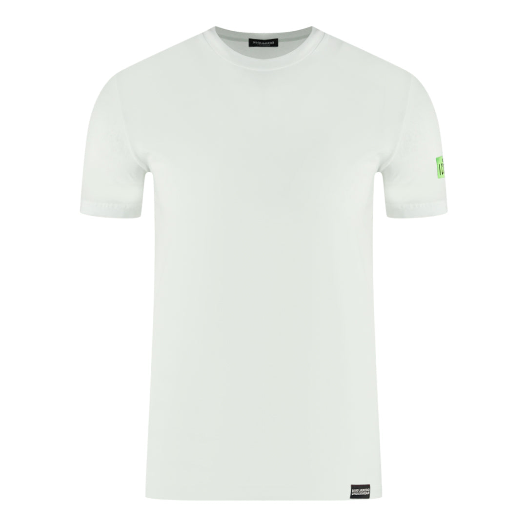 Dsquared2 Green Icon Box Logo on Sleeve White Underwear T-Shirt D9M204720 113