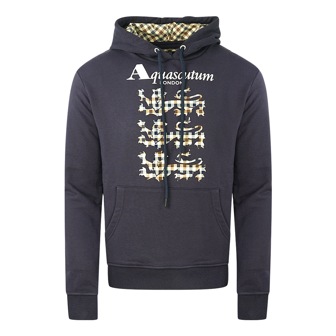 Aquascutum Triple Lion Check Logo Navy Hoodie
