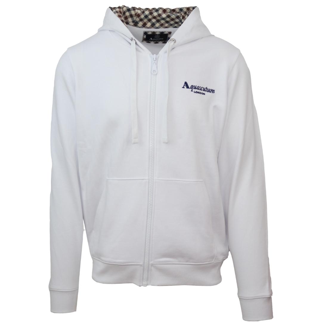 Aquascutum Classic Embossed Signature Logo White Zip Up Hoodie