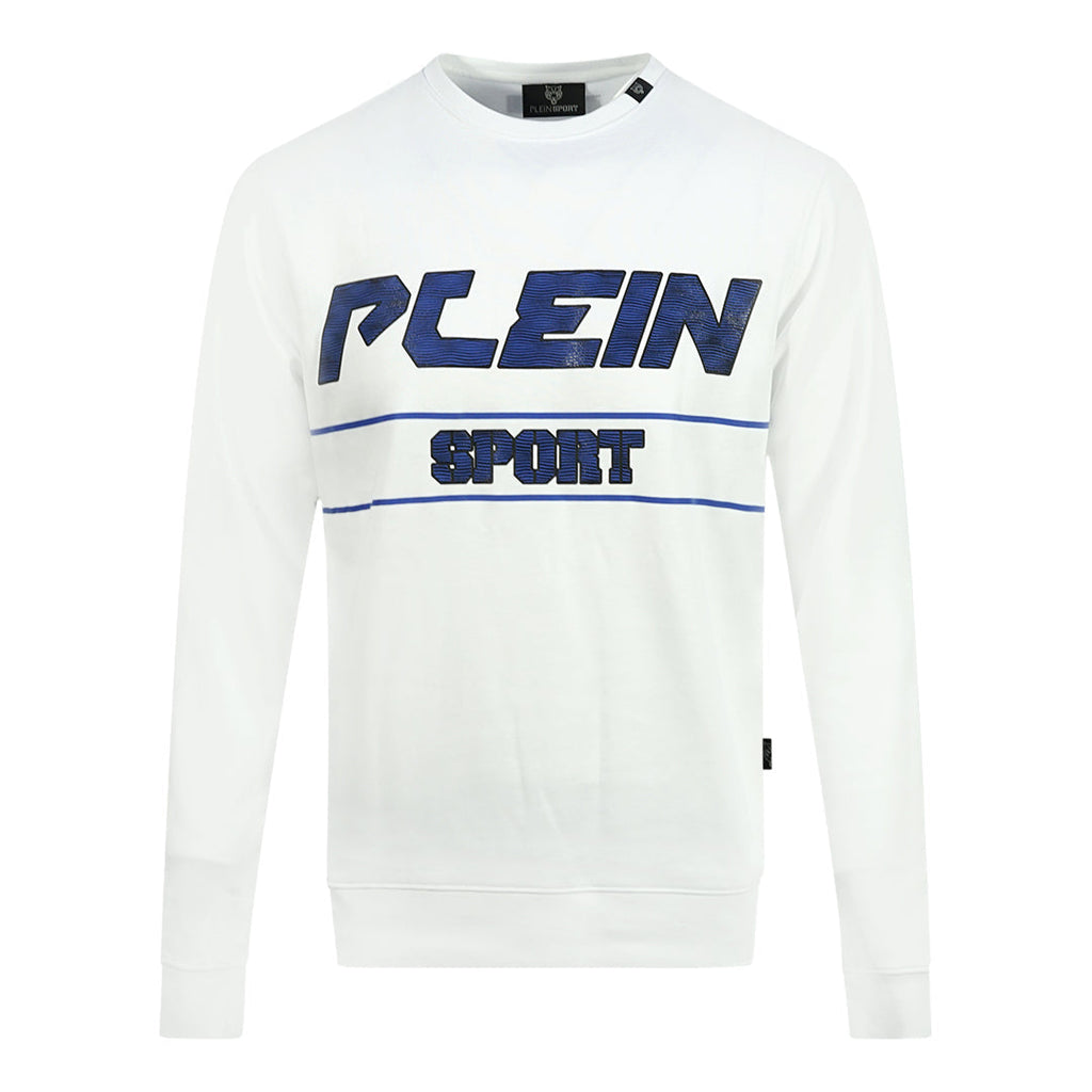 Philipp Plein Sport Blue Bold Logo White Jumper FIPS211 01 Blue