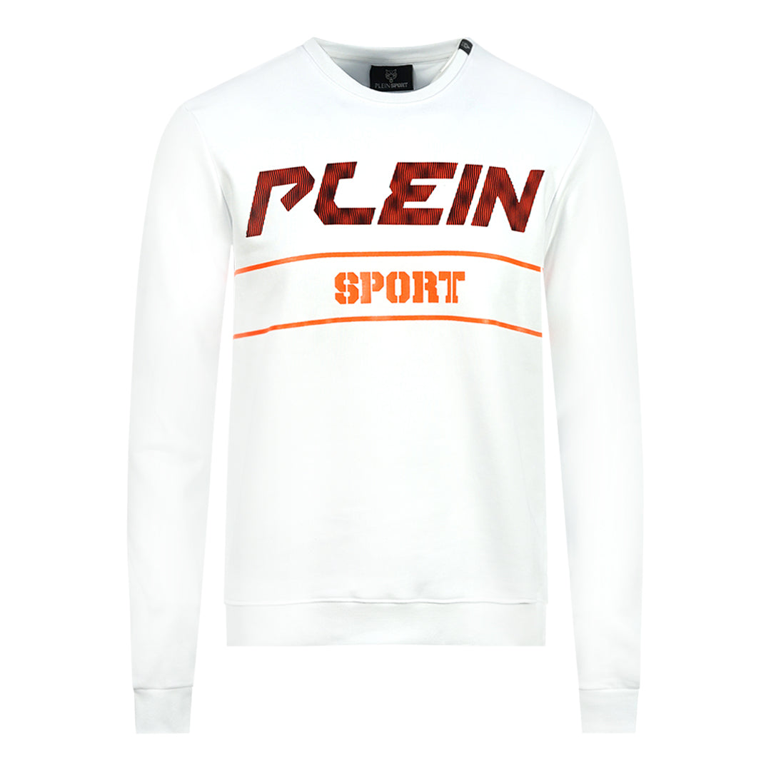 Philipp Plein Sport Orange Bold Logo White Jumper