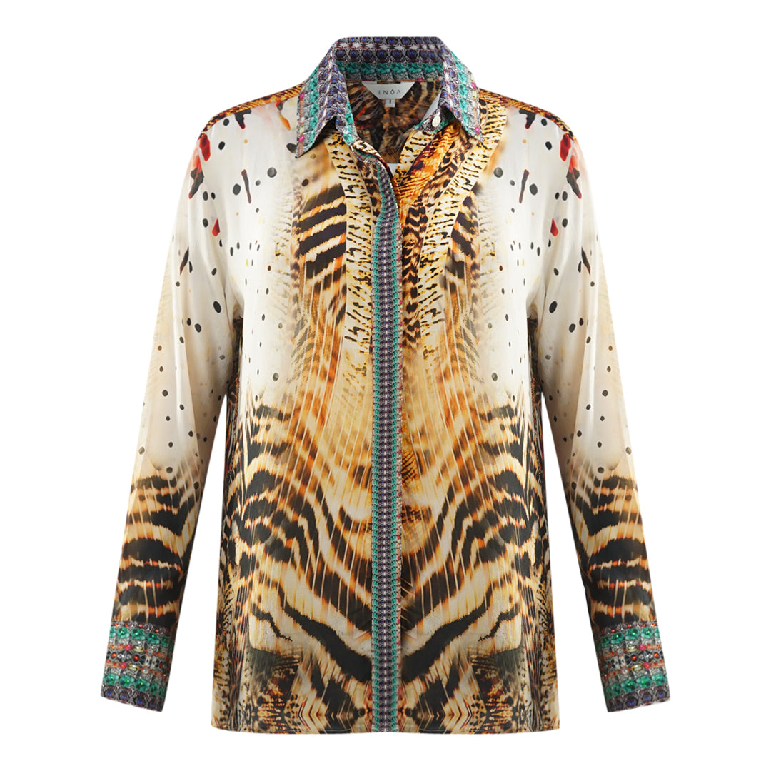 Inoa Golden Eagle 120214 Multicoloured Long Sleeve Blouse Silk Shirt Golden Eagle 120214 collar Shirt