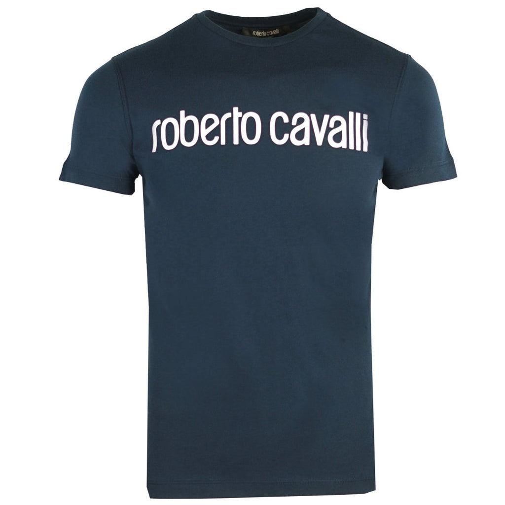 Roberto Cavalli Logo Navy Blue T Shirt