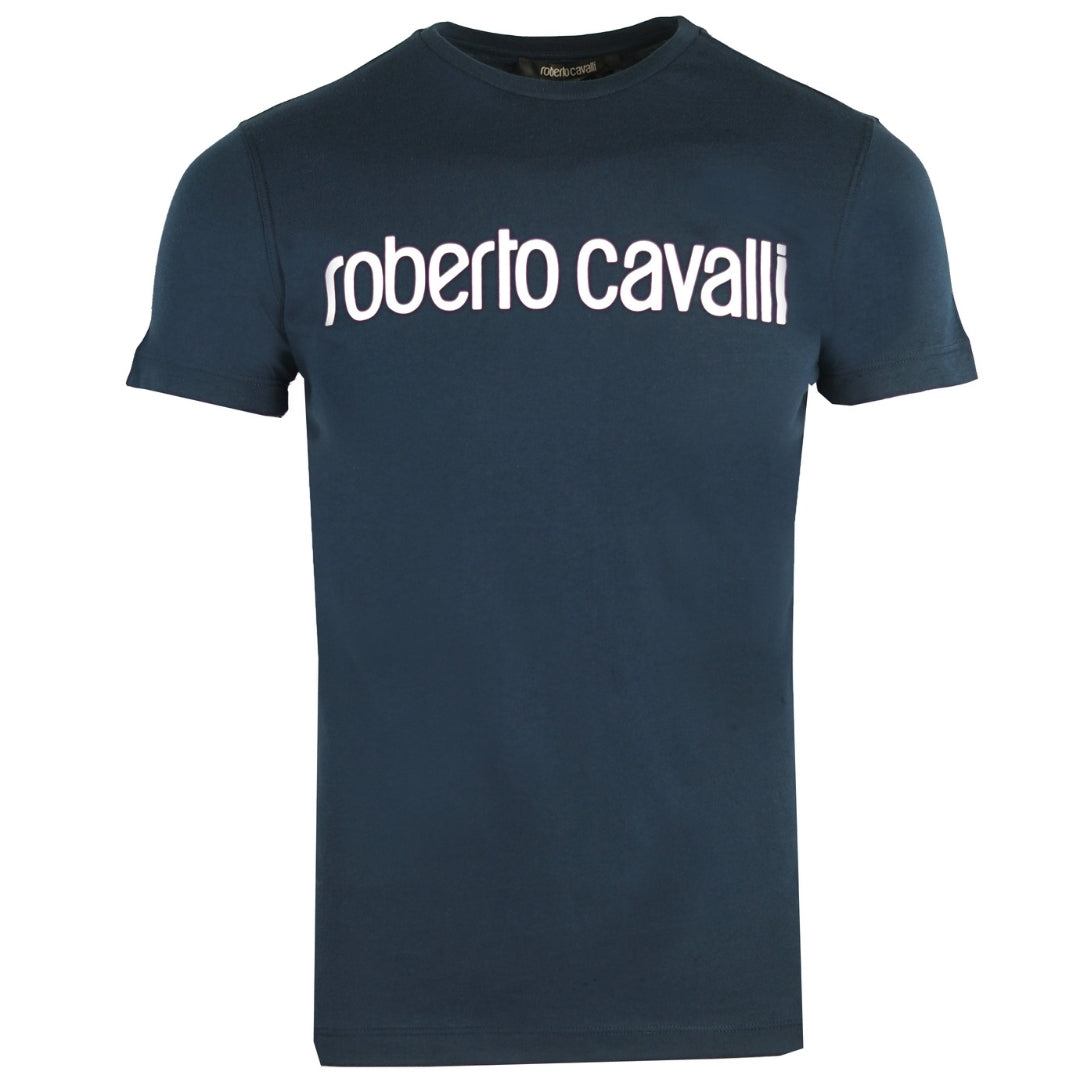Roberto Cavalli Logo Navy Blue T Shirt