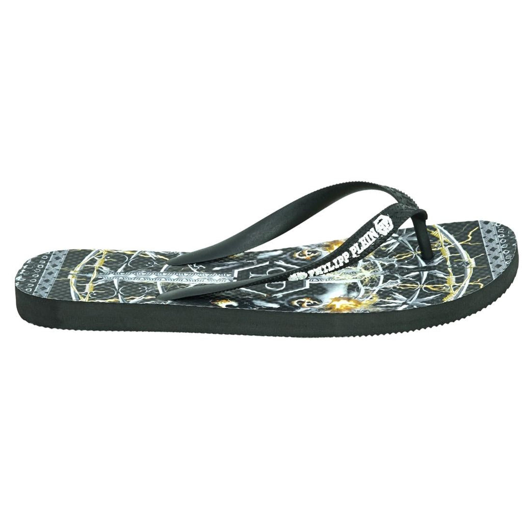 Philipp Plein Sword Logo Black Flip Flops IMPS901 99 41