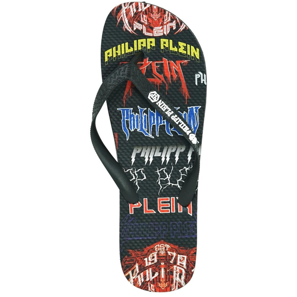 Philipp Plein Rock Logos Black Flip Flops