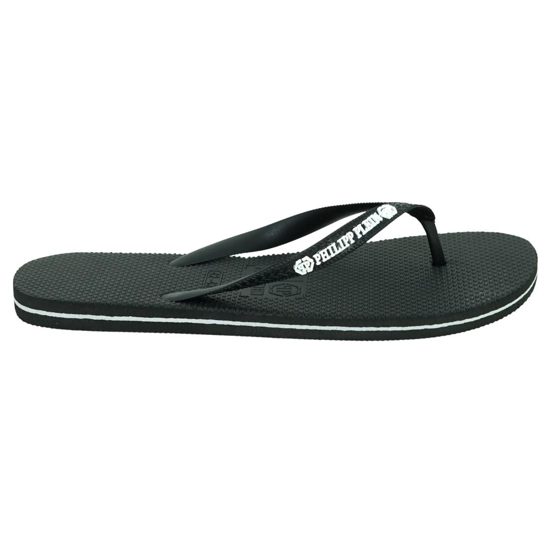 Philipp Plein Brand Logo Black Black Flip Flops