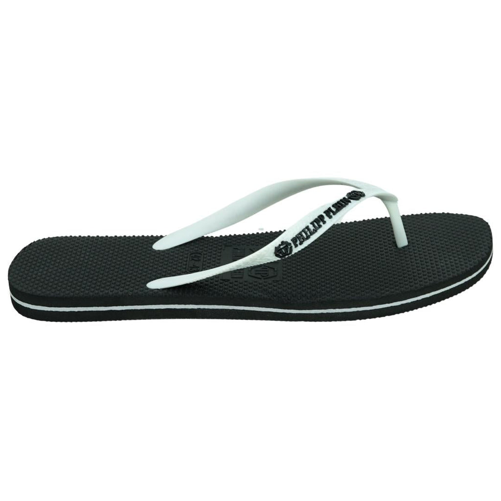 Philipp Plein Brand Logo Black White Flip Flops IMPS904 99W