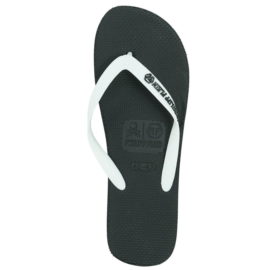 Philipp Plein Brand Logo Black White Flip Flops IMPS904 99W