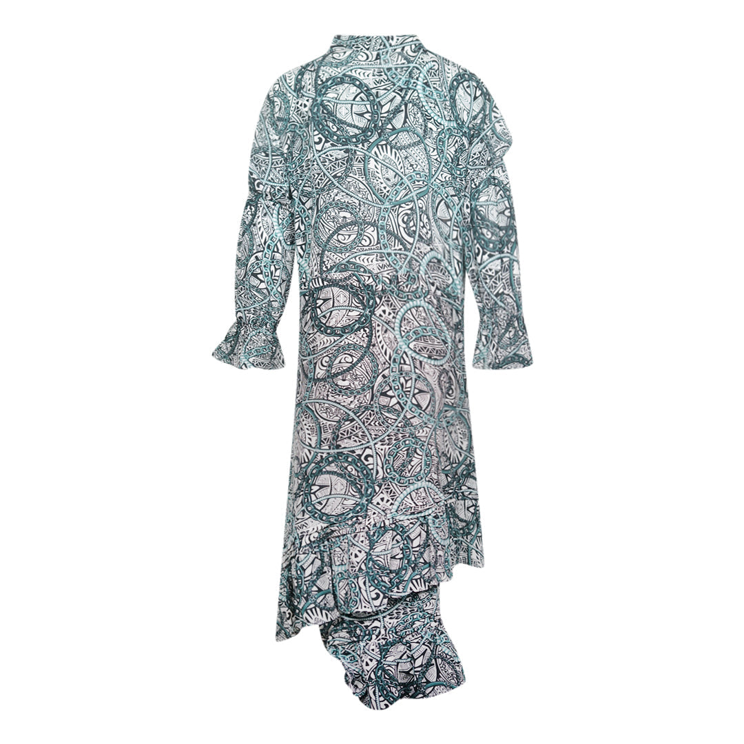 Inoa Jafari 120211 Green Long Sleeve Silk Uneven Hem Ruffle Dress Jafari 120211 Uneven Hem Dress