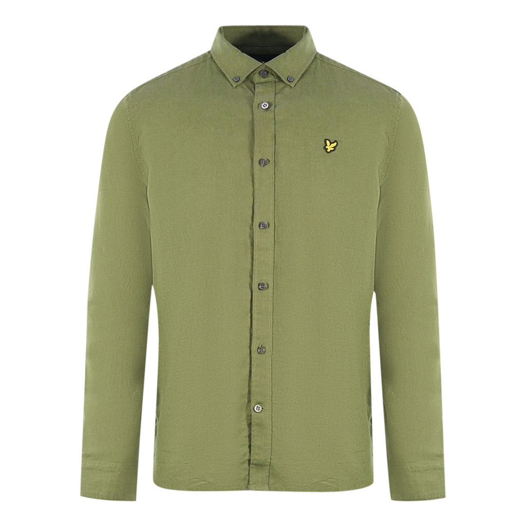 Lyle Scott Green Long Sleeved Cotton Linen Shirt