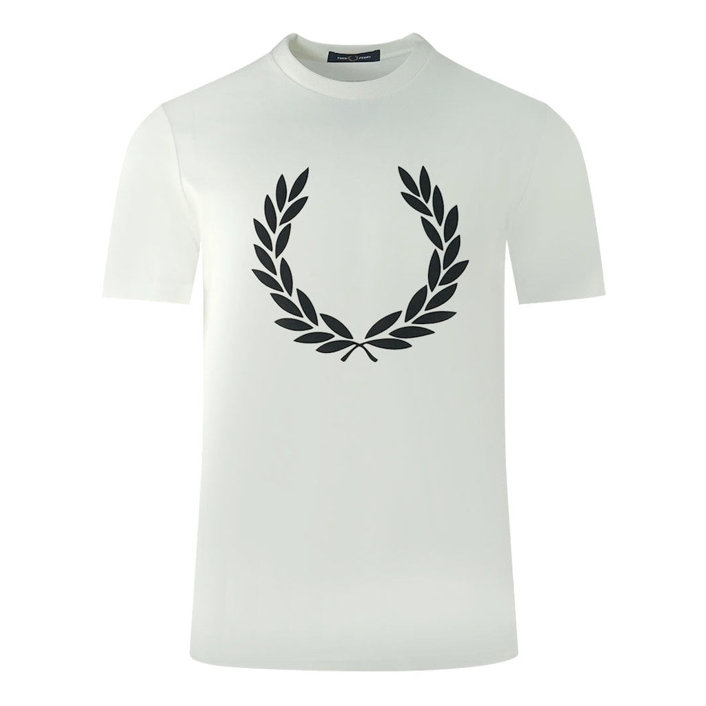 Fred Perry Large Flock Laurel Wreath Logo White T-Shirt M2669 100