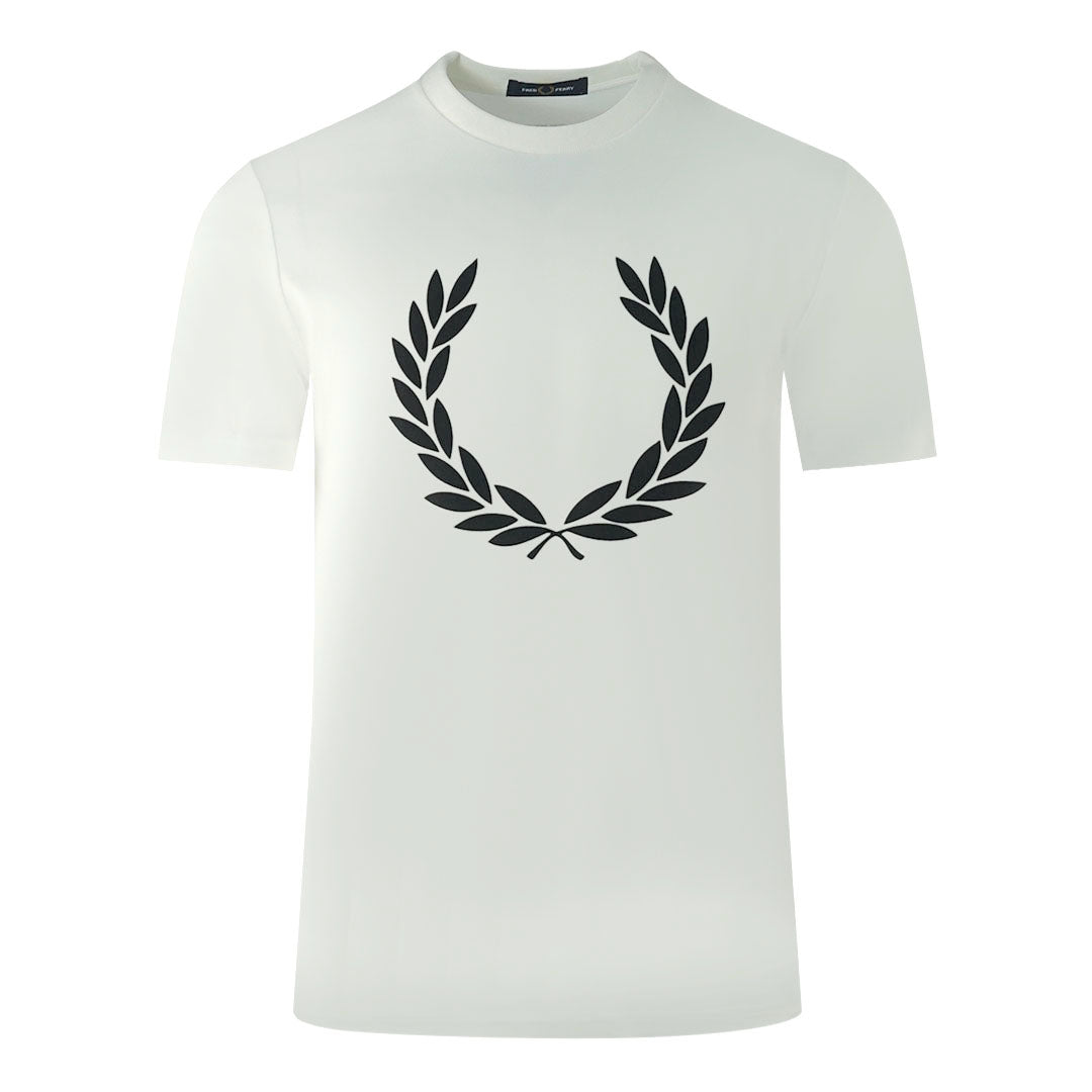 Fred Perry Large Flock Laurel Wreath Logo White T-Shirt M2669 100