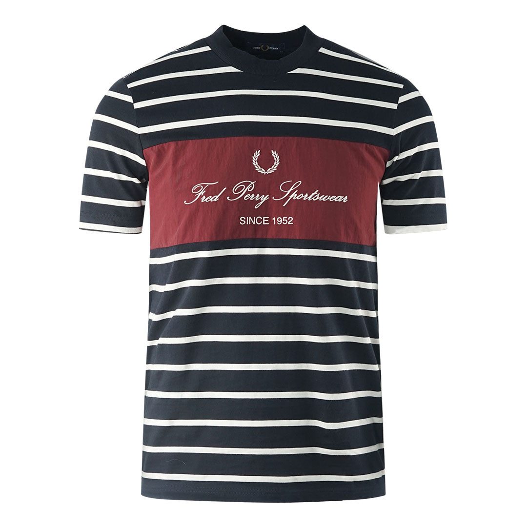 Fred Perry Embroidered Stripe Navy Blue T Shirt