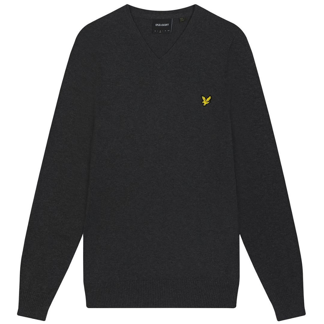 Lyle Scott Cotton Merino Charcoal Marl V Neck Jumper