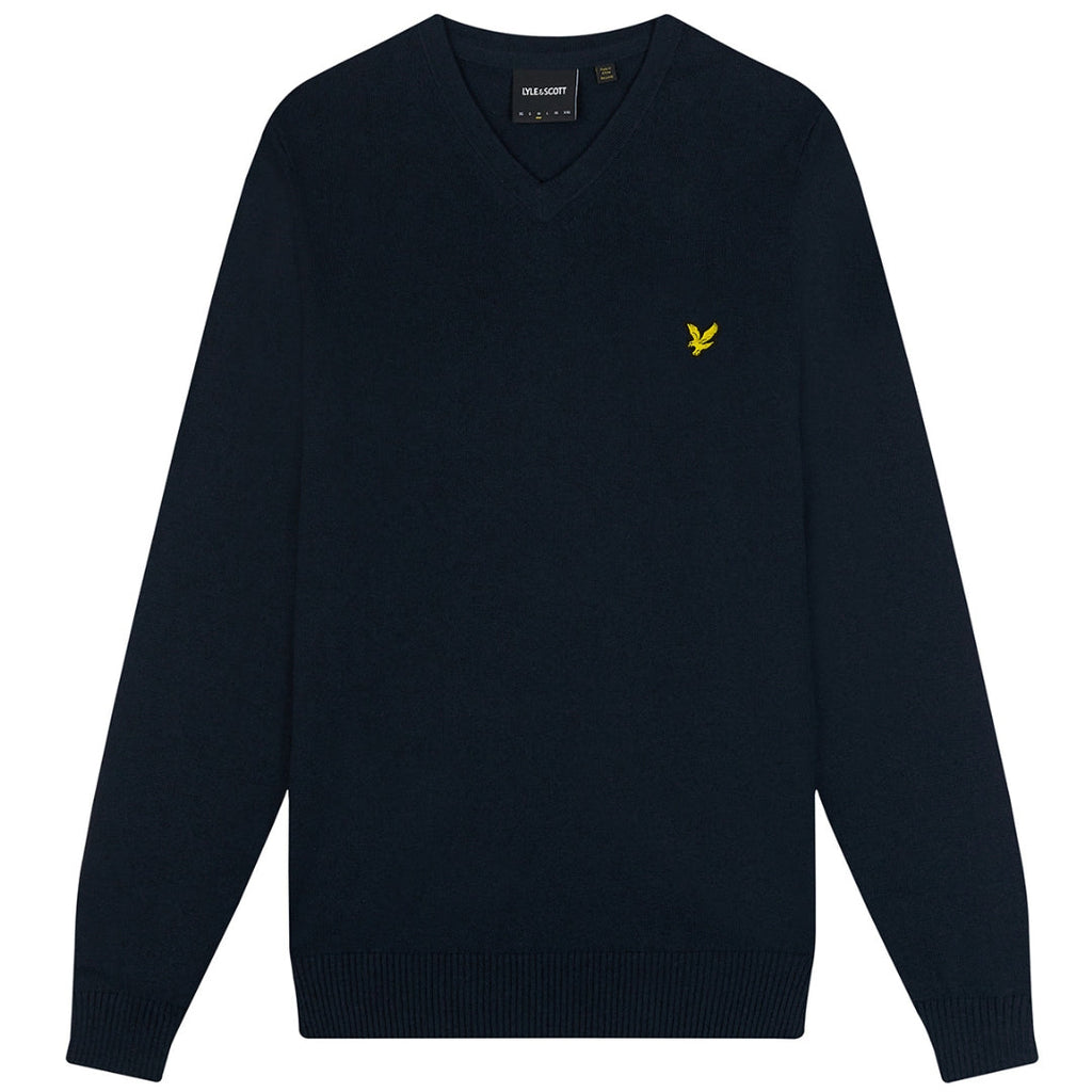 Lyle Scott Cotton Merino Dark Navy V Neck Jumper