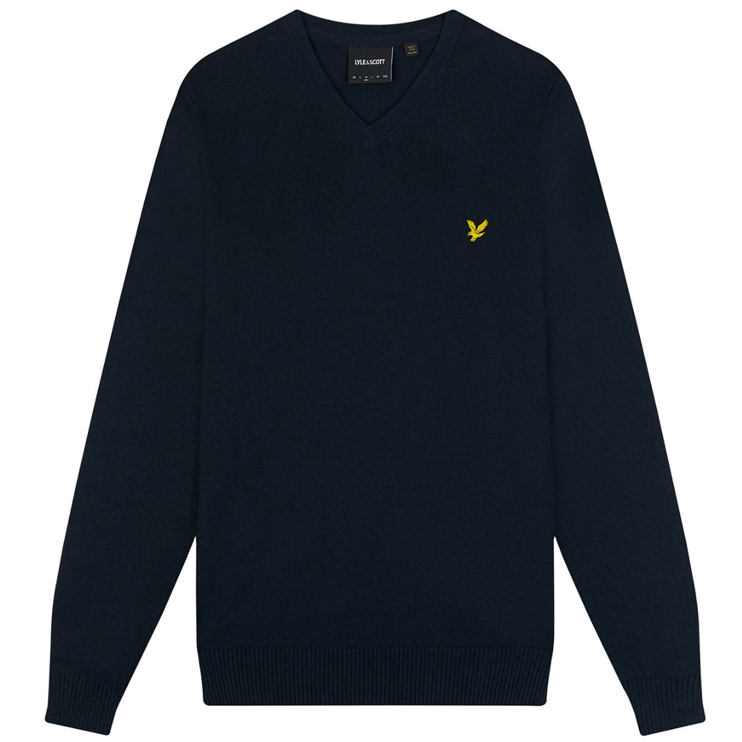 Lyle Scott Cotton Merino Dark Navy V Neck Jumper