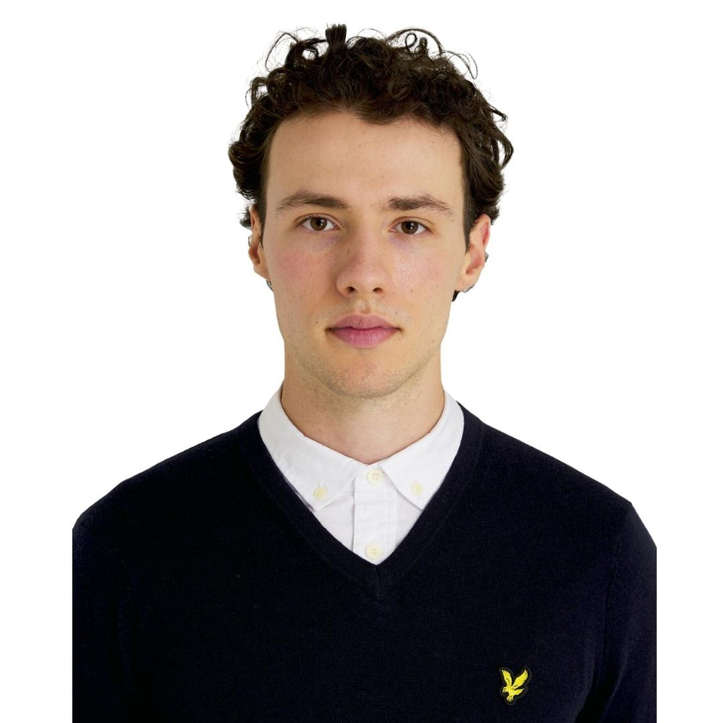 Lyle Scott Cotton Merino Dark Navy V Neck Jumper