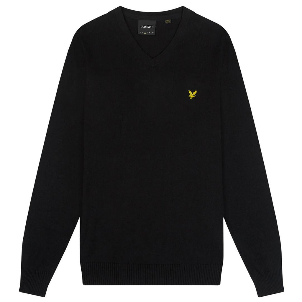 Lyle Scott Cotton Merino Jet Black V Neck Jumper